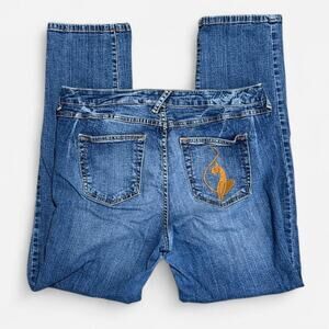 VTG Y2K Baby Phat Blue Washed Denim Straight Leg High-Rise Embroidered Jeans 10